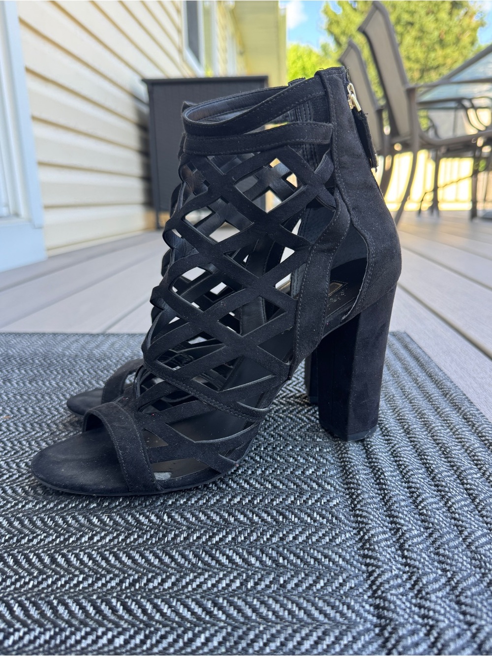 GUESS: Black Strappy High Heel Sandals for Women